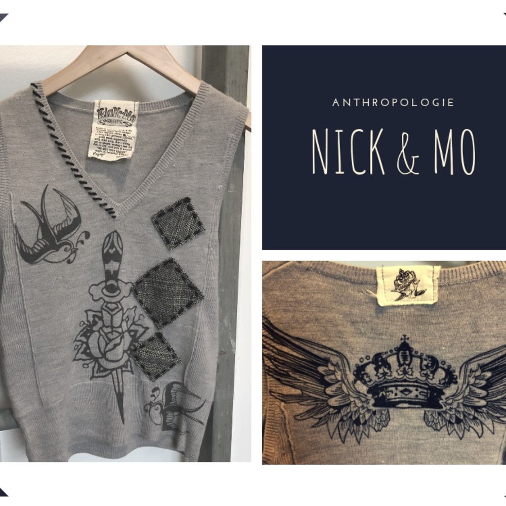 Anthropologie Nick & Mo Gray Sweater Vest Medium